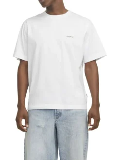 T-shirt manches courtes en coton blanc avec col rond et palmiers imprimés au dos