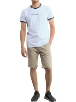 T-shirt manches courtes en coton blanc uni avec une coupe droite et un col rond
