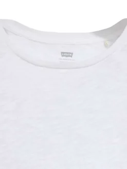 T-shirt manches courtes en coton blanc uni à coupe droite avec col rond