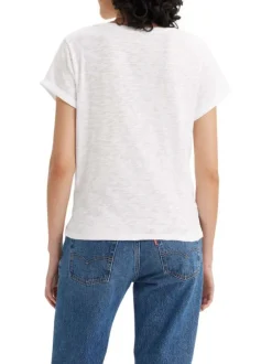 T-shirt manches courtes en coton blanc uni à coupe droite avec col rond