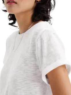 T-shirt manches courtes en coton blanc uni à coupe droite avec col rond