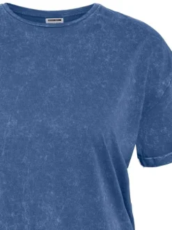 T-shirt manches courtes en coton bleu délavé à coupe droite avec col rond