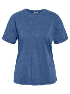 T-shirt manches courtes en coton bleu délavé à coupe droite avec col rond