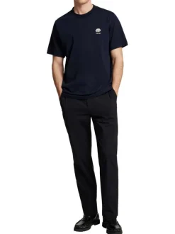 T-shirt manches courtes en coton bleu marine avec col rond et coupe droite