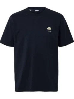 T-shirt manches courtes en coton bleu marine avec col rond et coupe droite