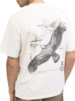 T-shirt manches courtes en coton écru imprimé avec une coupe droite