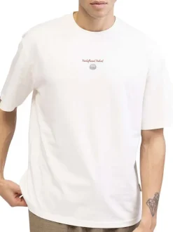 T-shirt manches courtes en coton écru imprimé avec une coupe droite