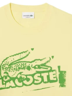T-shirt manches courtes en coton jaune imprimé à coupe droite avec un col rond