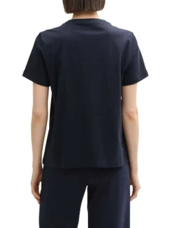 T-shirt manches courtes en coton marine à imprimé floral avec un col rond