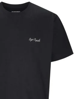 T-shirt manches courtes en coton noir avec col rond et fleurs imprimées au dos