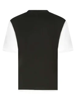 T-shirt manches courtes en coton noir bicolore à coupe droite avec un col rond