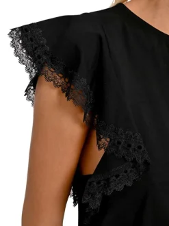 T-shirt manches courtes en coton noir uni avec une coupe droite et un col rond