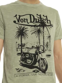 T-shirt manches courtes en coton olive imprimé à coupe droite avec un col rond