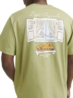 T-shirt manches courtes en coton tilleul avec fenêtre imprimée au dos et logo