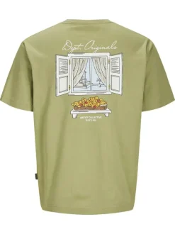 T-shirt manches courtes en coton tilleul avec fenêtre imprimée au dos et logo