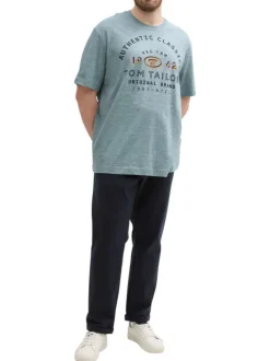 T-shirt manches courtes en coton vert d'eau imprimé jaune avec coupe droite