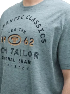 T-shirt manches courtes en coton vert d'eau imprimé jaune avec coupe droite