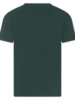 T-shirt manches courtes en coton vert sapin avec imprimé moteur et col rond