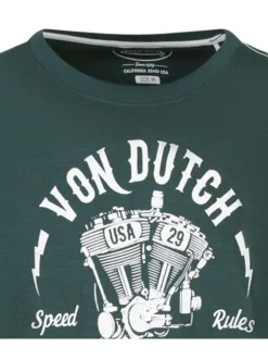 T-shirt manches courtes en coton vert sapin avec imprimé moteur et col rond