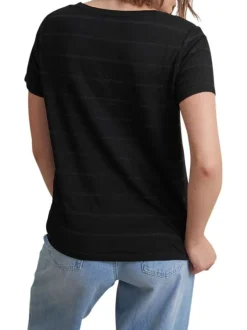 T-shirt manches courtes noir rayé avec une coupe droite et un col rond