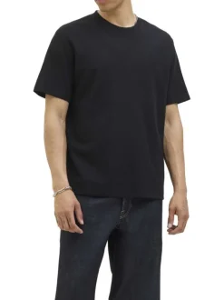 T-shirt à manches courtes noir uni avec une coupe droite et un col rond