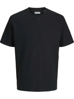 T-shirt à manches courtes noir uni avec une coupe droite et un col rond