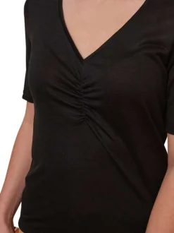 T-shirt manches courtes noir uni avec une coupe droite et un col v