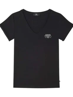 T-shirt manches courtes noir uni avec une coupe droite et un col V