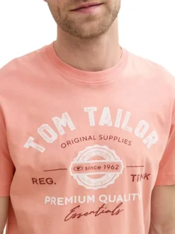 T-shirt manches courtes rose en coton avec logo blanc imprimé à coupe regular