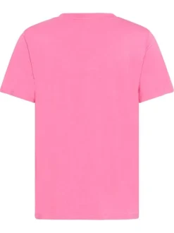 T-shirt manches courtes rose uni avec un col v et une coupe droite