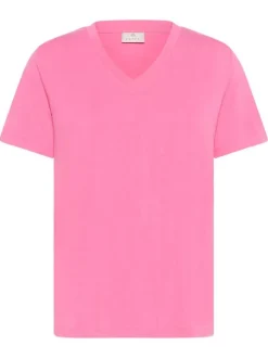 T-shirt manches courtes rose uni avec un col v et une coupe droite