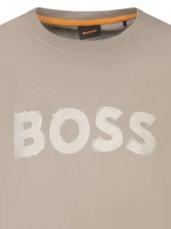 T-shirt manches courtes taupe avec un col rond et un imprimé sur le torse