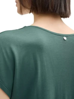T-shirt manches courtes vert uni à coupe droite avec un col rond fendu