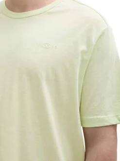 T-shirt manches courtes vert uni en coton avec col rond et coupe droite