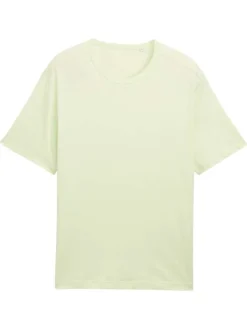 T-shirt manches courtes vert uni en coton avec col rond et coupe droite