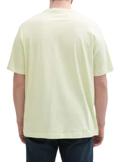 T-shirt manches courtes vert uni en coton avec col rond et coupe droite