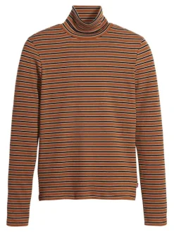 T-shirt à manches longues camel en coton col roulé