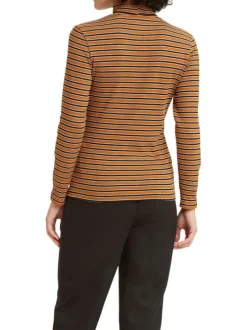 T-shirt à manches longues camel en coton col roulé