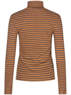 T-shirt à manches longues camel en coton col roulé