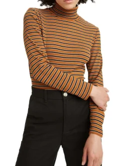 T-shirt à manches longues camel en coton col roulé
