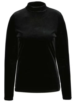T-shirt manches longues noir uni avec une coupe droite et un col montant