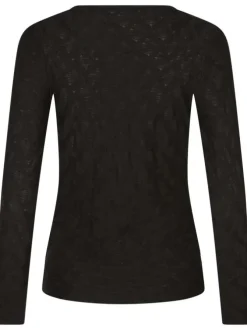 T-shirt manches longues noir uni à coupe près du corps et à col v avec un bijoux