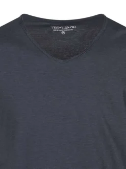 T-shirt marine chiné avec une coupe droite un col v et des manches courtes