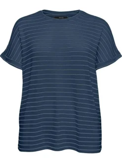T-shirt marine à coupe droite pourvu d'un col rond et de manches courtes