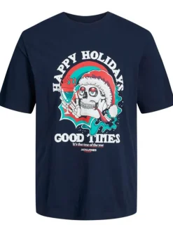T-shirt marine en coton avec une coupe droite et des manches courtes