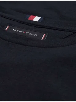 T-shirt marine en coton biologique col rond et manches courtes avec logo brodé sur la poitrine