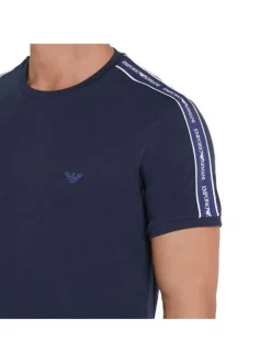 T-shirt marine en coton uni avec logo floqué coupe slim col rond