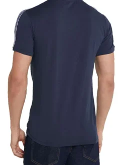 T-shirt marine en coton uni avec logo floqué coupe slim col rond