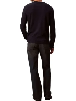 T-shirt marine maille effet gaufrée coupe ajustée et des manches longues