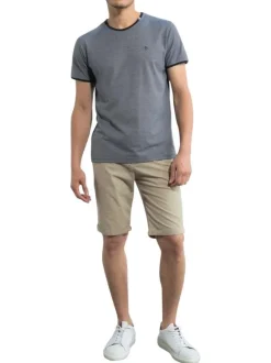 T-shirt marine maille piquée avec une coupe droite et un col rond